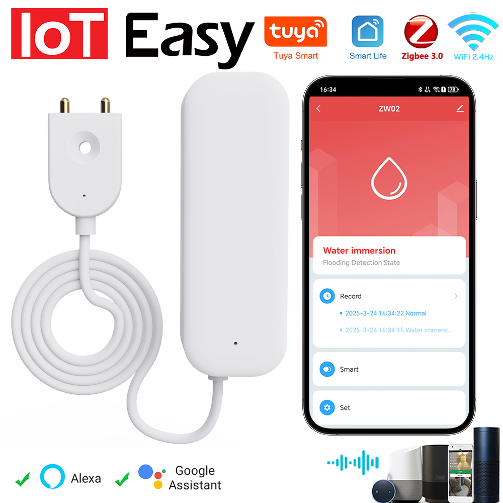 Tuya WiFi زيجبي استشعار المياه - مراجعة Home Security Home Assistant وسعره
